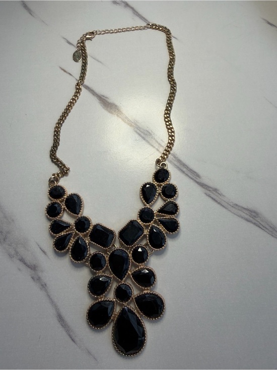 Jewelry - Gold-Tone Black Bib Necklace with Faceted Stones